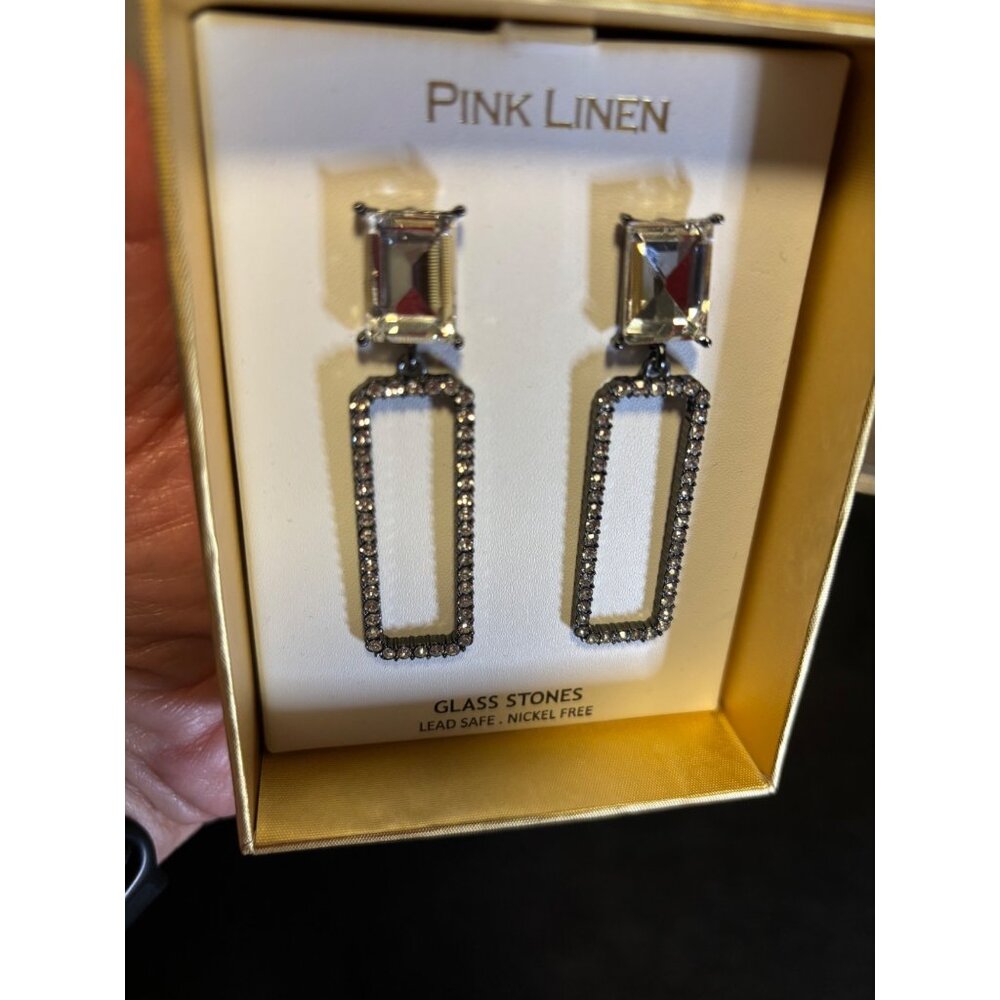 Pink Linen Glass Stone Earrings Lead Safe Nickel Free Elegant Dangle Design